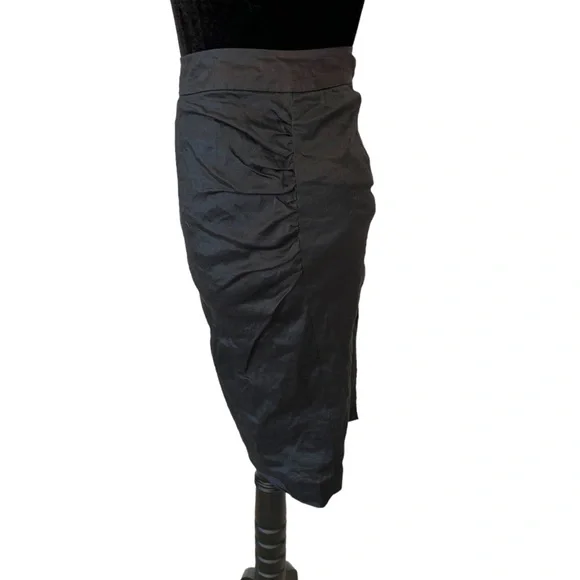 BCBGMAXAZRIA Metallic Gunmetal Ruched Skirt Size 2 - Picture 6 of 10